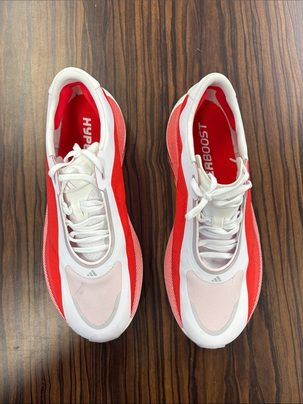 adidas - Mens Hyperboost Edge Running Shoes, size 9.5 US mens, color red/white. - Picture 2 of 5